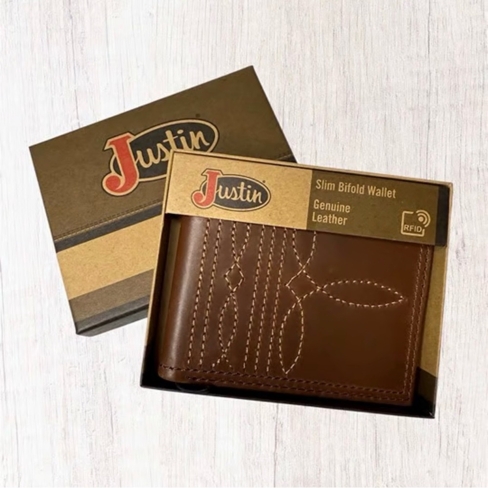 NWT Justin Boots Brown Slim Bifold Wallet | Genuine Leather